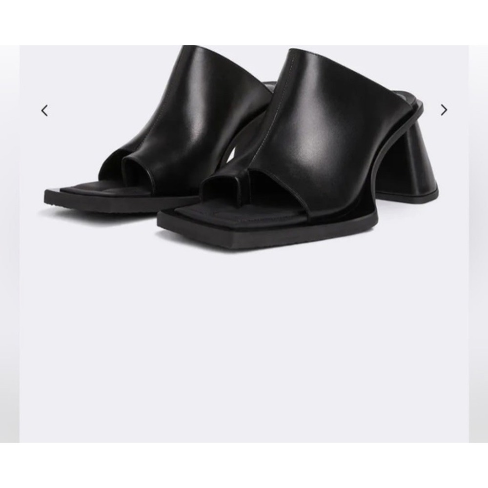 Eytys Black Leather Capri Mules Square Toe Block Heel Sandals Womens 38 7.5